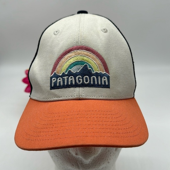 Patagonia Rainbow Design Trucker Hat Orange White Black Adjustable HT6867 - Picture 1 of 4